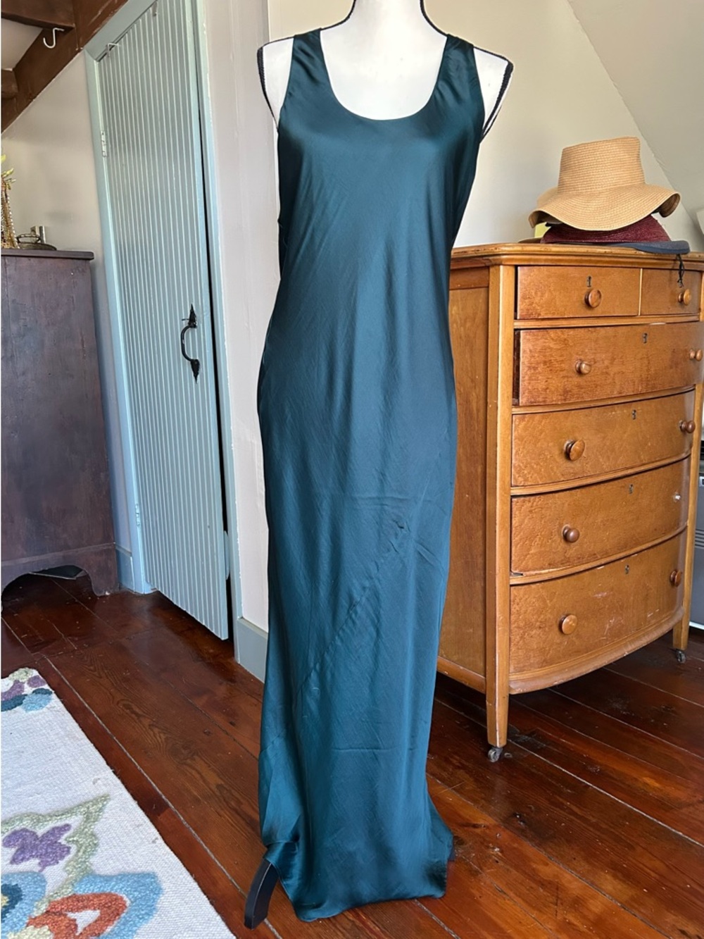 Deep green satin slip dress, sz 8